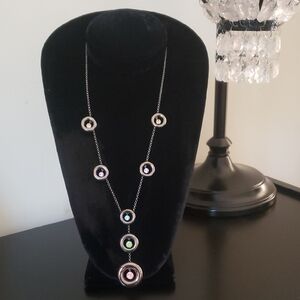 Michael Kors Gunmetal Rhinestone Station Circle "Y" Drop Necklace